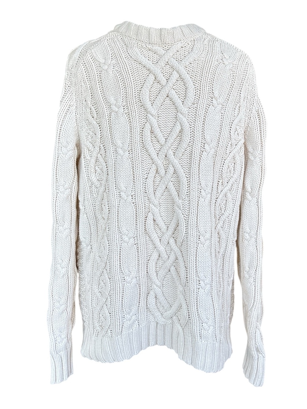 Lands’ End Aran-Style Knit Sweater Cream Men’s M